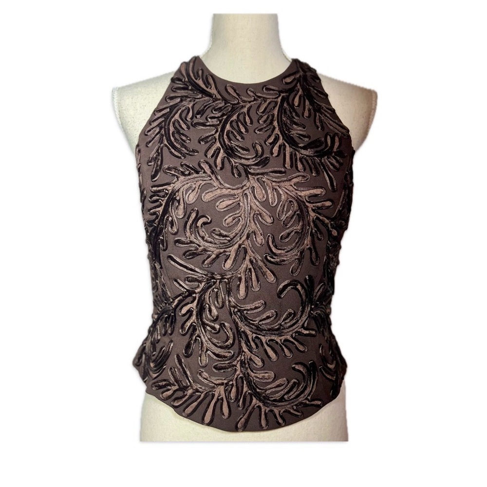 Carmen Marc Valvo Brown Embellished Evening Blouse Women’s Size 8 Back Zipper - Picture 1 of 7